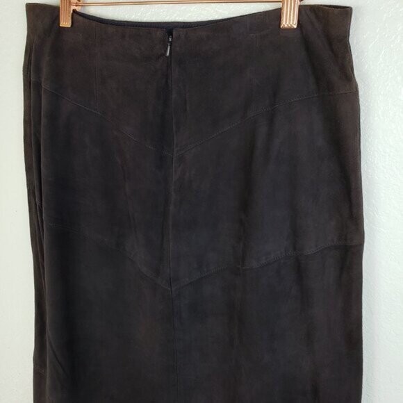 Vintage WORTH 100% Leather Suede Midi Skirt size 14 Patchwork Minimalist Y2K - Picture 6 of 11
